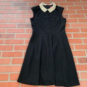 Betsy Jonson Pearl Collar Black Fit + Flare Dress
